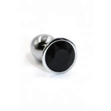Анальная пробка «Large» из алюминия с черным стразом, цвет серебристый, Kanikule KL-AL007L, коллекция Anal Jewelry Plug, длина 8.4 см.