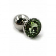 Анальная пробка «Large» из алюминия с зеленым стразом, цвет серебристый, Kanikule KL-AL009L, коллекция Anal Jewelry Plug, длина 8.4 см.