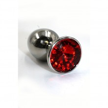 Анальная пробка «Large» из алюминия с красным стразом, цвет серебристый, Kanikule KL-AL012L, коллекция Anal Jewelry Plug, длина 8.4 см.