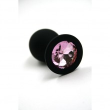 Анальная пробка из силикона с светлым розовым стразом, цвет черный, Kanikule KL-S001L, коллекция Anal Jewelry Plug, длина 8.3 см.