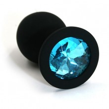 Анальная пробка из силикона с голубым стразом, Kanikule KL-S005M, коллекция Anal Jewelry Plug, цвет Черный, длина 7 см.