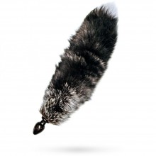 Анальная пробка телесного цвета диам.32мм с лисьим хвостом чернобурка BF32flesh/silver fox, бренд Wild Lust, из материала Дерево, цвет Черный, диаметр 3.2 см.