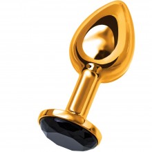 Анальная втулка «Metal» небольшого размера с черным кристаллом от компании ToyFa, цвет золотой, 712006, длина 6 см.