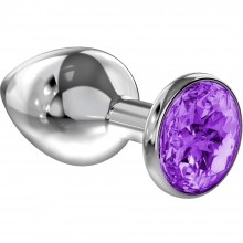 Анальная пробка «Diamond Purple Sparkle Large» с ярким фиолетовым стразом от компании Lola Toys, цвет серебристый, 4010-05Lola, из материала Металл, длина 8 см.