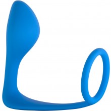 Мужской анальный стимулятор с кольцом на пенис «Button Anal Plug Blue» от компании Lola Toys, цвет синий, коллекция Backdoor Black Edition, 4216-031Lola, бренд Lola Games, длина 10 см.