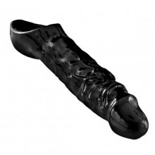 Насадка на член «Mamba Cock Sheath Packaged» с петлей для мошонки, цвет черный, XR Brands XRAD425-BLACK, из материала ПВХ, коллекция Master Series, длина 22.8 см.