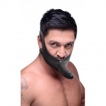 Страпон «Face Fuk Strap On Mouth Gag» с кляпом на голову, цвет черный, XR Brands, XRAD784, из материала Латекс, длина 14 см.