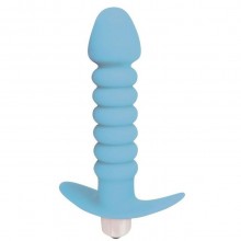 Ребристая анальная втулка с вибрацией от Sweet Toys, цвет голубой, st-40170-12, из материала Силикон, длина 11.5 см.