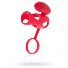 Насадка на пенис с клиторальным стимулятором «Black&Red» от компании ToyFa, цвет красный, 901403-9, из материала Силикон, диаметр 3.5 см.