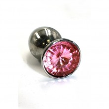 Анальная пробка «Large» из алюминия с розовым кристаллом от компании Kanikule, цвет серебристый, KL-AL001L, коллекция Anal Jewelry Plug, длина 8.4 см.