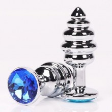 Фигурная анальная пробка с синим стразом в основании от компании 4sexdream, цвет серебристый, 47146-3MM, коллекция Anal Jewelry Plug, длина 9 см.