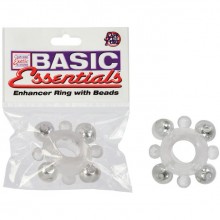 Кольцо с бусинами «Enhancer Ring with Beads» из коллекции Basic Essentials от California Exotic, цвет белый, SE-1725-00-2, бренд CalExotics, из материала TPR, длина 6.2 см.