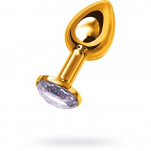 Небольшая анальная втулка с прозрачным кристаллом в основании от компании ToyFa, цвет золотой, 712004, коллекция ToyFa Metal, длина 8.5 см.