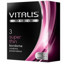 Ультратонкие презервативы Vitalis Premium «Super Thin» латексные, упаковка 3 шт, бренд R&S Consumer Goods GmbH, длина 18 см.