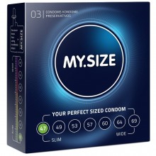 Классические латексные презервативы «My.Size», размер 47, упаковка 3 шт., бренд R&S Consumer Goods GmbH, длина 16 см.