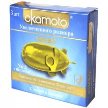 Презервативы увеличенного размера от компании Okamoto - «Jumbo», цвет черный, упаковка 3 шт., из материала Латекс, длина 18.5 см.
