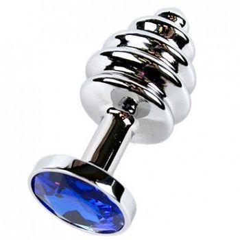 Фигурная анальная пробка с синим кристаллом от компании Luxurious Tail, цвет серебристый, 47146, коллекция Anal Jewelry Plug, длина 7.5 см.