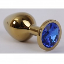 Металлическая анальная пробка с синим кристаллом от компании Luxurious Tail, цвет золотой, 47004-1, длина 8.2 см.