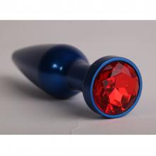 Металлическая анальная пробка с красным кристаллом от компании Luxurious Tail, цвет синий, 47197-1, коллекция Anal Jewelry Plug, длина 11.2 см.