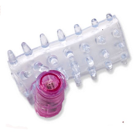 Вибронасадка на пенис с шишечками и открытой головкой от компании White Label, цвет прозрачный, 47063-MM, из материала TPR, длина 6.5 см.