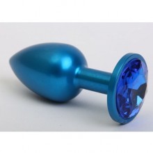Анальная пробка с синим стразом от компании 4sexdream, цвет синий, 47415-3, из материала Металл, коллекция Anal Jewelry Plug, цвет Голубой, длина 7.1 см.