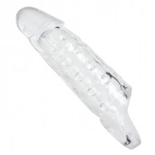 Увеличивающая насадка на пенис с кольцом для мошонки от компании Tom of Finland, цвет прозрачный, TF3048, из материала ПВХ, длина 20 см.