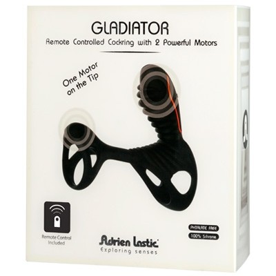 Эрекционная насадка-кольцо «Gladiator + LRS» с пультом управления, цвет черный, Adrien Lastic 30659, длина 11 см.