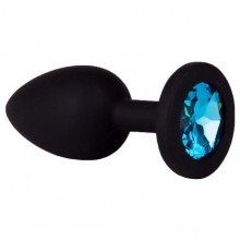 Анальная втулка силиконовая с голубым кристаллом от компании Джага-Джага, цвет черный, 518-05 AQ DD, коллекция Anal Jewelry Plug, длина 7 см.