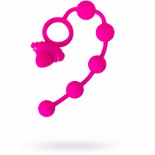 Виброкольцо «Poseidon» с анальными шариками от компании Dibe, цвет розовый, GOX-54-3, из материала Силикон, длина 28 см.