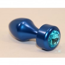 Анальная втулка из металла с голубым стразом от компании 4sexdream, цвет синий, 47442-1MM, коллекция Anal Jewelry Plug, длина 7.8 см.