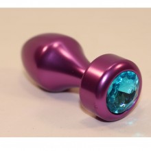 Металлическая анальная втулка с голубым стразом от компании 4sexdream, цвет фиолетовый, 47445-1MM, коллекция Anal Jewelry Plug, длина 7.8 см.
