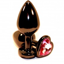 Анальный плаг из металла с розовым стразом в форме сердца от компании 4sexdream, цвет черный, 47447-MM, коллекция Anal Jewelry Plug, длина 8 см.