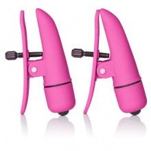 Зажимы на соски «Nipplettes» с вибрацией от компании California Exotic Novelties, цвет розовый, SE-2589-04-2, длина 7 см.