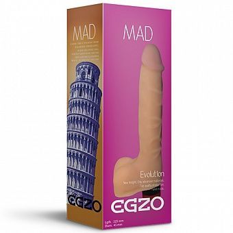 Вибратор реалистик для женщин «Tower» с мошонкой от компании Egzo, цвет телесный, v001, бренд EGZO , из материала CyberSkin, длина 22.5 см.