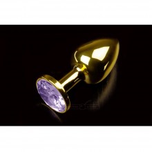 Маленькая металлическая анальная пробка с круглым кончиком и розовым кристаллом от компании Пикантные Штучки, цвет золотой, DPRSG252P, коллекция Anal Jewelry Plug, длина 7 см.