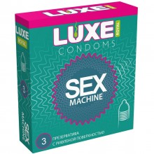 Презервативы с ребристой текстурой «Big Box Sex Machine» от компании Luxe, упаковка 3 шт, ABX2153, из материала Латекс, 3 мл.