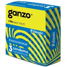 Презервативы классической формы «Classic» с обильной смазкой от компании Ganzo, упаковка 3 шт, GAN186, длина 18 см.