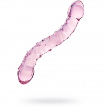 Двусторонний стеклянный фаллос с ребрами и точками от компании Sexus Glas, цвет розовый, 912026, длина 20.5 см.