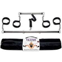Комплект наручников и наножников с распорками «Spread'em Bar and Cuff Set» из коллекции Fetish Fantasy Series, цвет черный, размер OS, PD3716-00, бренд PipeDream, из материала Металл, One Size (Р 42-48)
