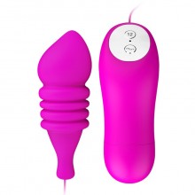 Вибропуля «Pleasure Shell» с ребрышками и выносным пультом управления от компании Baile, цвет фиолетовый, BI-014150, из материала Силикон, коллекция Pretty Love, длина 8 см.