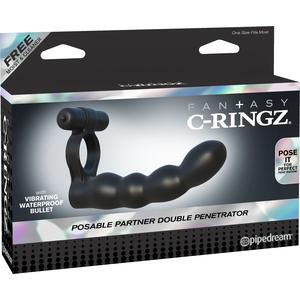 Эрекционное кольцо для двойного проникновения «Posable Partner Double Penetrator» из серии Fantazy C-Ringz от PipeDream, цвет черный, PD5930-23, из материала Силикон, коллекция Fantasy C-Ringz, длина 14 см.