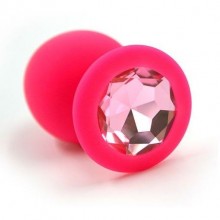 Силиконовая анальная пробка с розовым кристаллом от компании Kanikule, цвет розовый, KL-S0001L, коллекция Anal Jewelry Plug, длина 8.3 см.