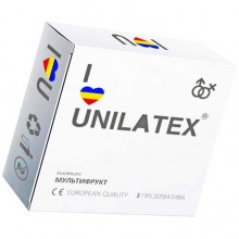 Презервативы разного цвета с ароматом фруктов «Multifruits - Мультифрукт» от компании Unilatex, упаковка 3 шт, 3003, из материала Латекс, длина 18 см.