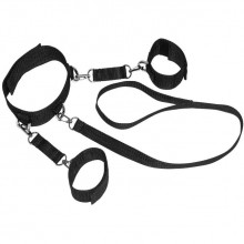 Ошейник с наручниками и поводком от компании Джага-Джага, цвет черный, размер OS, 960-02 BX DD, длина 75 см., со скидкой
