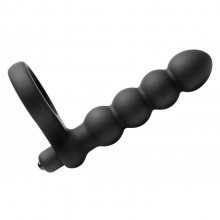Насадка для двойного удовольствия «Double Fun Cock Ring with Double Penetration Vibe» от компании Frisky, цвет черный, XRAE388, из материала Силикон, длина 14.6 см.