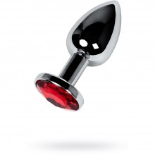 Анальная втулка со стразом красного цвета из серии Metal от ToyFa, цвет серебристый, 717010-9, длина 7.2 см., со скидкой