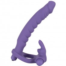 Виброкольцо-страпон с клиторальным стимулятором «Double Delight» от компании You 2 Toys, цвет фиолетовый, 5834480000, из материала Силикон, цвет Сиреневый, длина 16 см.