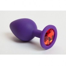 Силиконовая пробка с алым стразом от компании Luxurious Tail, цвет фиолетовый, 47100, коллекция Anal Jewelry Plug, длина 8.2 см.