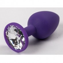 Cиликоновая анальная пробка с прозрачным стразом от компании Luxurious Tail, цвет фиолетовый, 47117, коллекция Anal Jewelry Plug, длина 7.1 см.