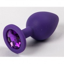 Большая силиконовая пробка с фиолетовым кристаллом от компании Luxurious Tail, цвет фиолетовый, 47116-2, коллекция Anal Jewelry Plug, длина 9.5 см.